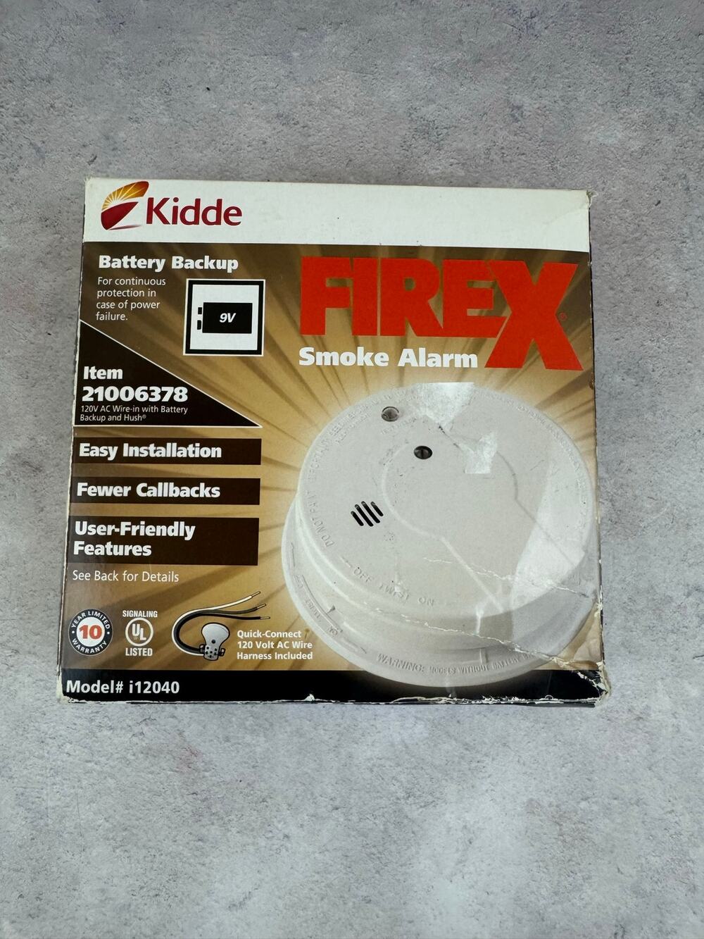 Kidde i12040 120V AC Wire-In Smoke Alarm with Battery Backup and Smart Hush